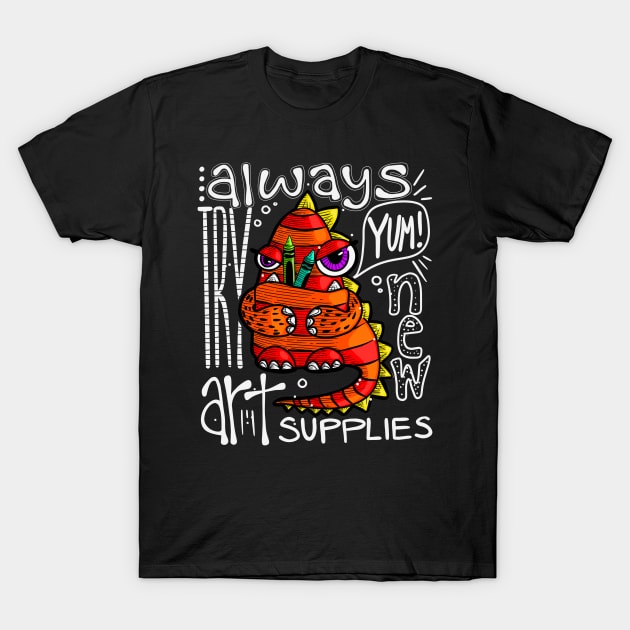 Try New Art Supply Creature Eats Crayon T-Shirt by The Craft ACE